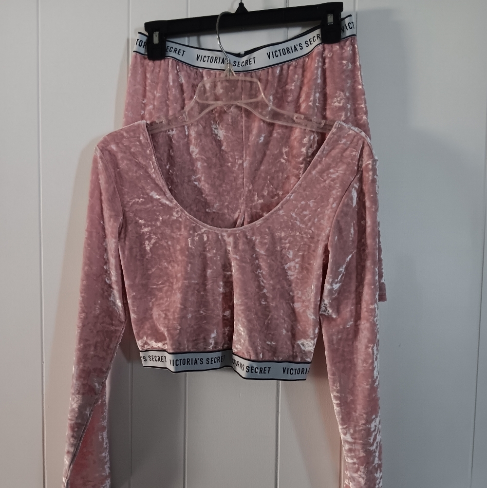 Victoria's Secret Pink Velvet Crop Top Set